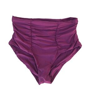 BECCA Ruched Vintage Cut High Waist Bikini Bottom Purple Burgundy Size LG